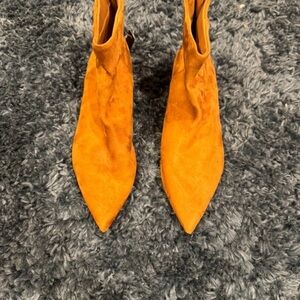 Tahari Orange Suede Pointed-Toe Ankle Booties